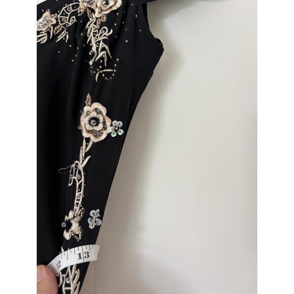 VTG R&M Richards Dress 8 Beaded Mesh Floral Black Boho Whimsical Goth Fairy Y2K - Picture 9 of 12